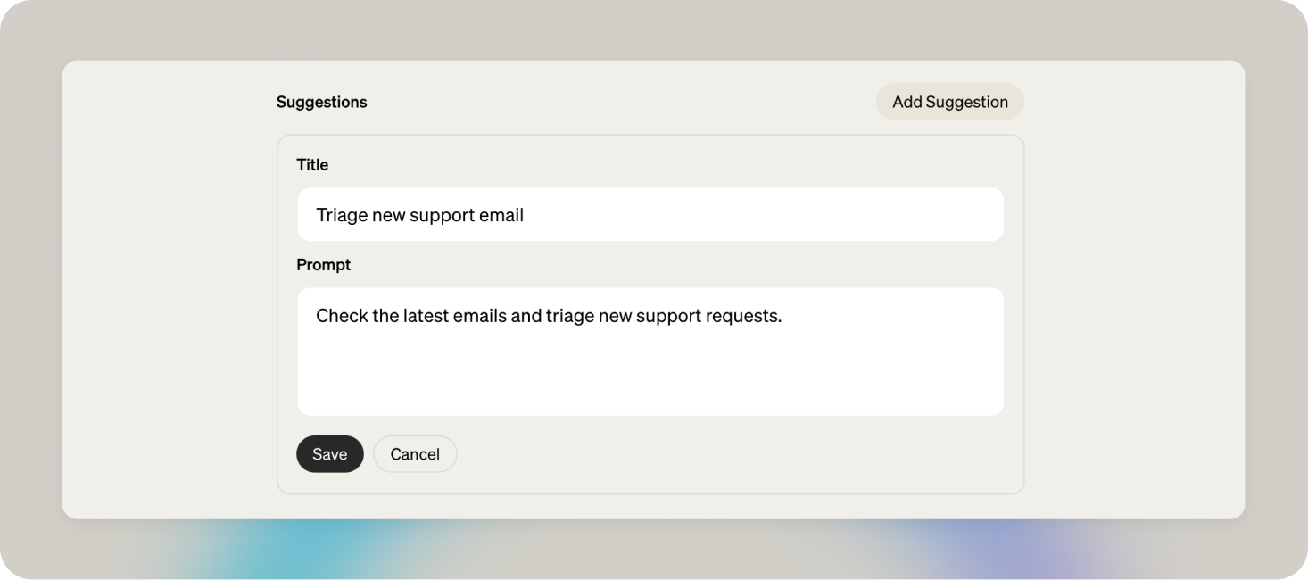 Create Agent form with Customer Operations Agent instructions and default model settings.